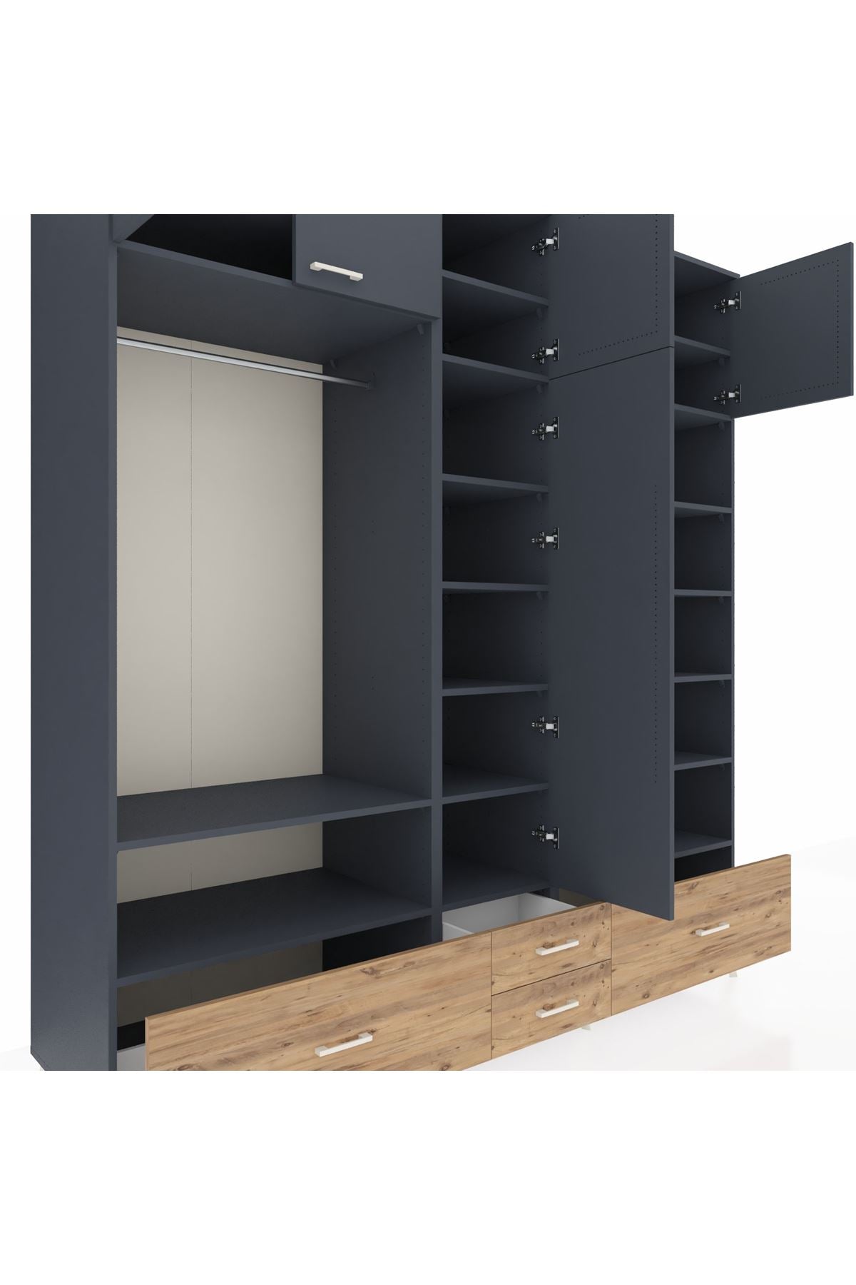 Kronos Dolap 18 Raflı 4 Çekmeceli Tek Askılı 220x59x243 - S784M024V18C