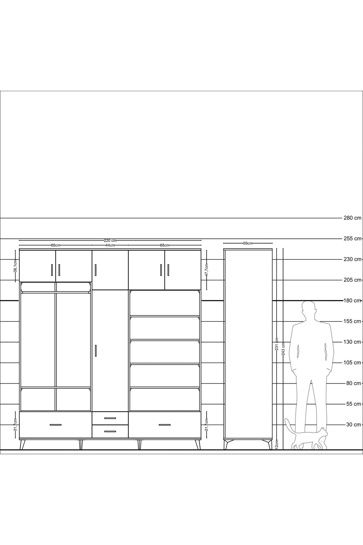 Kronos Dolap 18 Raflı 4 Çekmeceli Tek Askılı 220x59x243 - S784M024V24C
