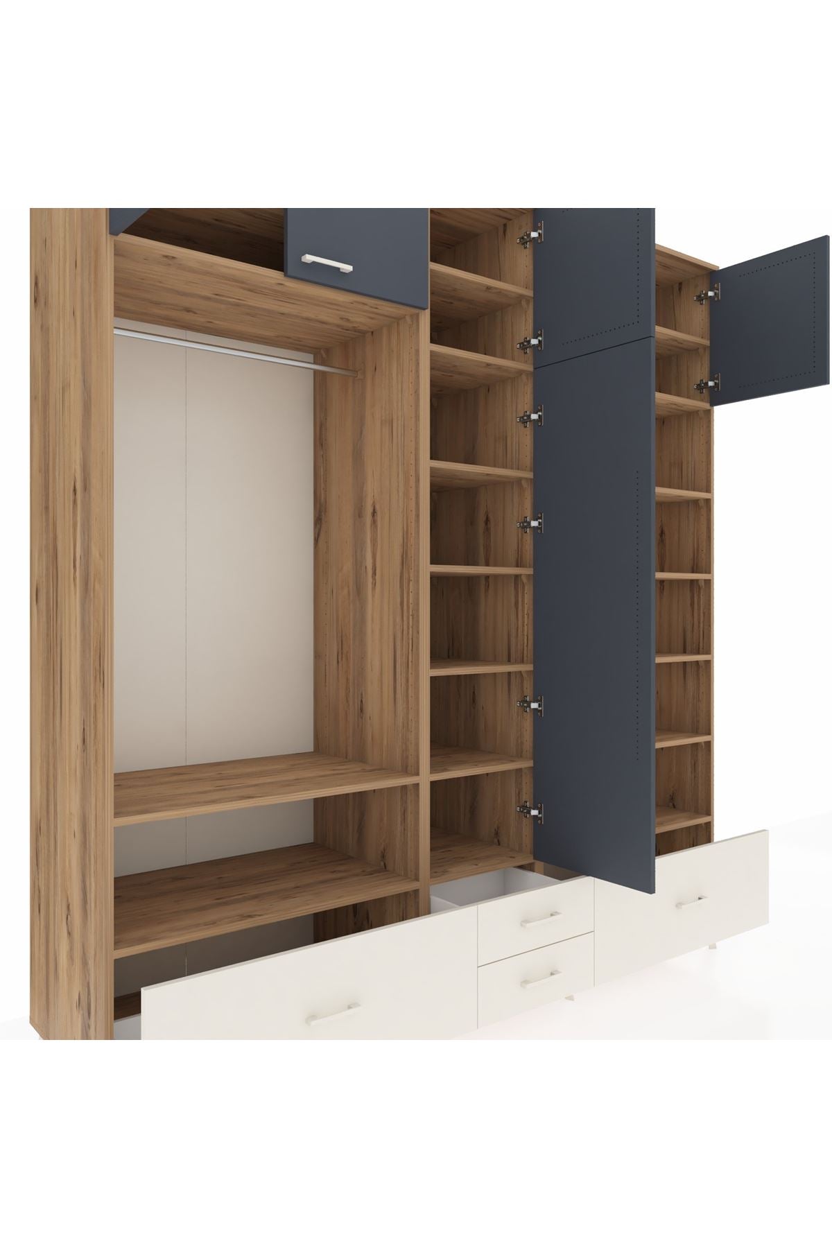 Kronos Dolap 18 Raflı 4 Çekmeceli Tek Askılı 220x59x243 - S784M024V25C