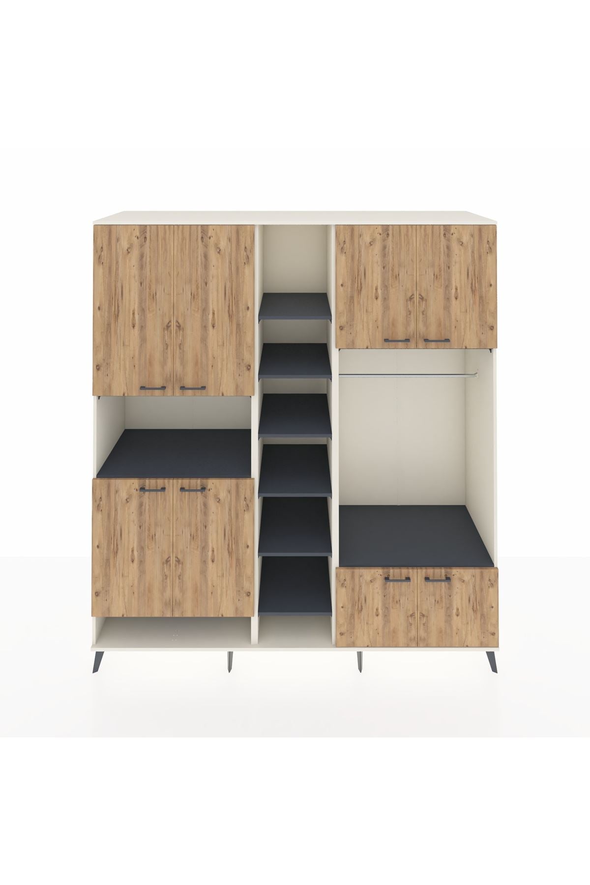 Kronos Dolap 18 Raflı 8 Kapaklı Tek Askılı 220x59x243 Aytaşı-Çam/Antrasit