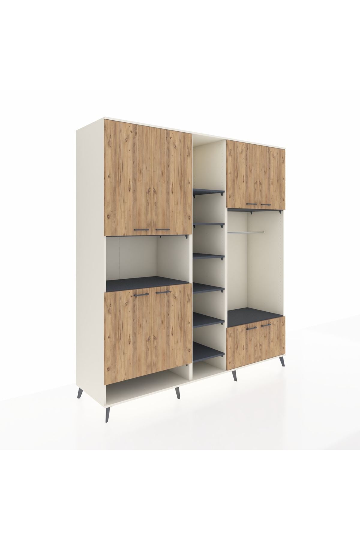 Kronos Dolap 18 Raflı 8 Kapaklı Tek Askılı 220x59x243 Aytaşı-Çam/Antrasit