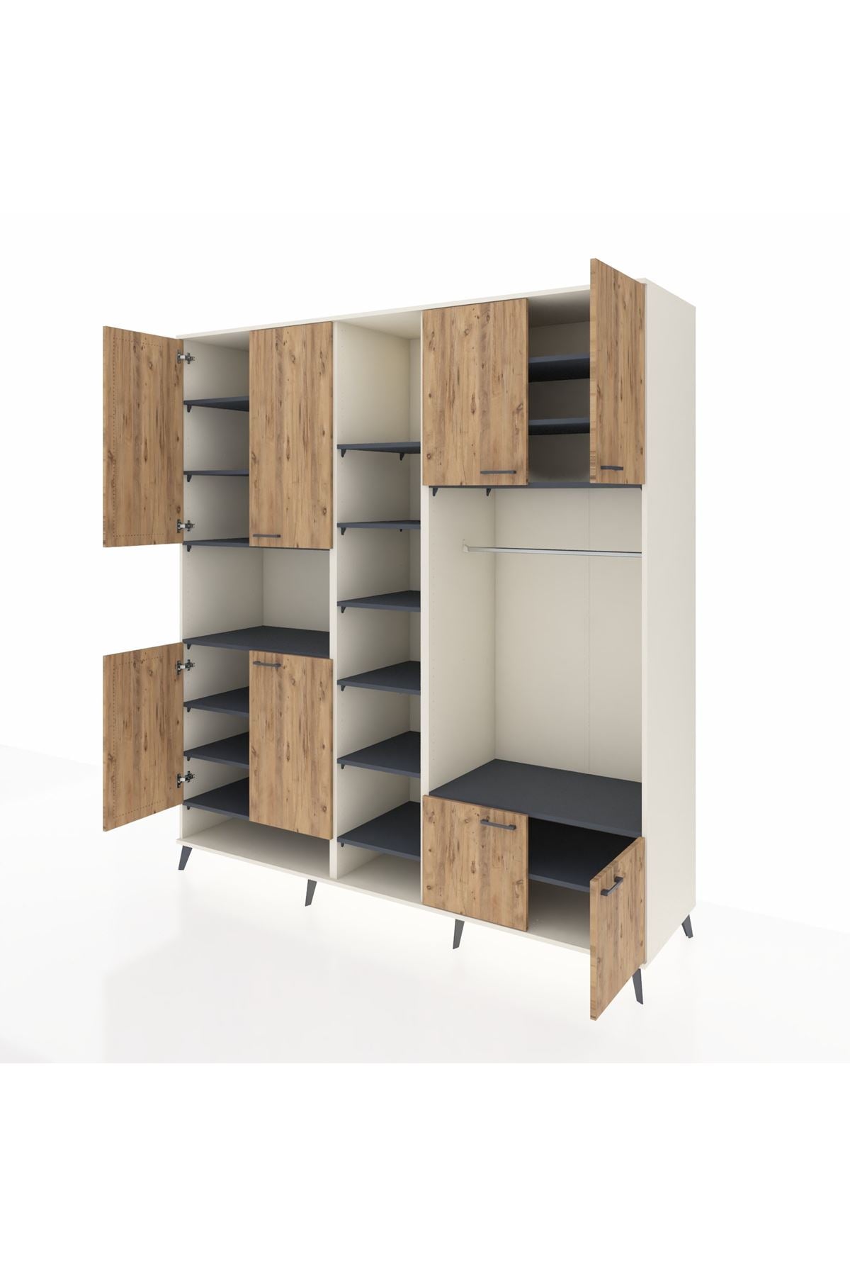 Kronos Dolap 18 Raflı 8 Kapaklı Tek Askılı 220x59x243 Aytaşı-Çam/Antrasit