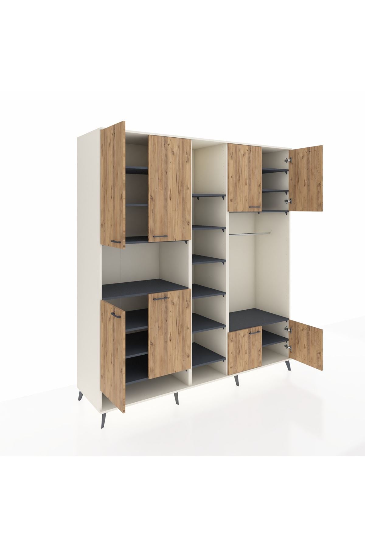 Kronos Dolap 18 Raflı 8 Kapaklı Tek Askılı 220x59x243 Aytaşı-Çam/Antrasit