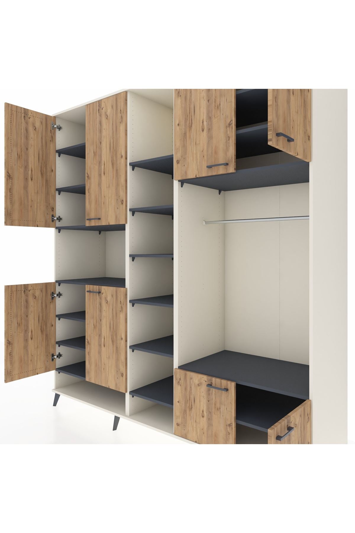 Kronos Dolap 18 Raflı 8 Kapaklı Tek Askılı 220x59x243 Aytaşı-Çam/Antrasit