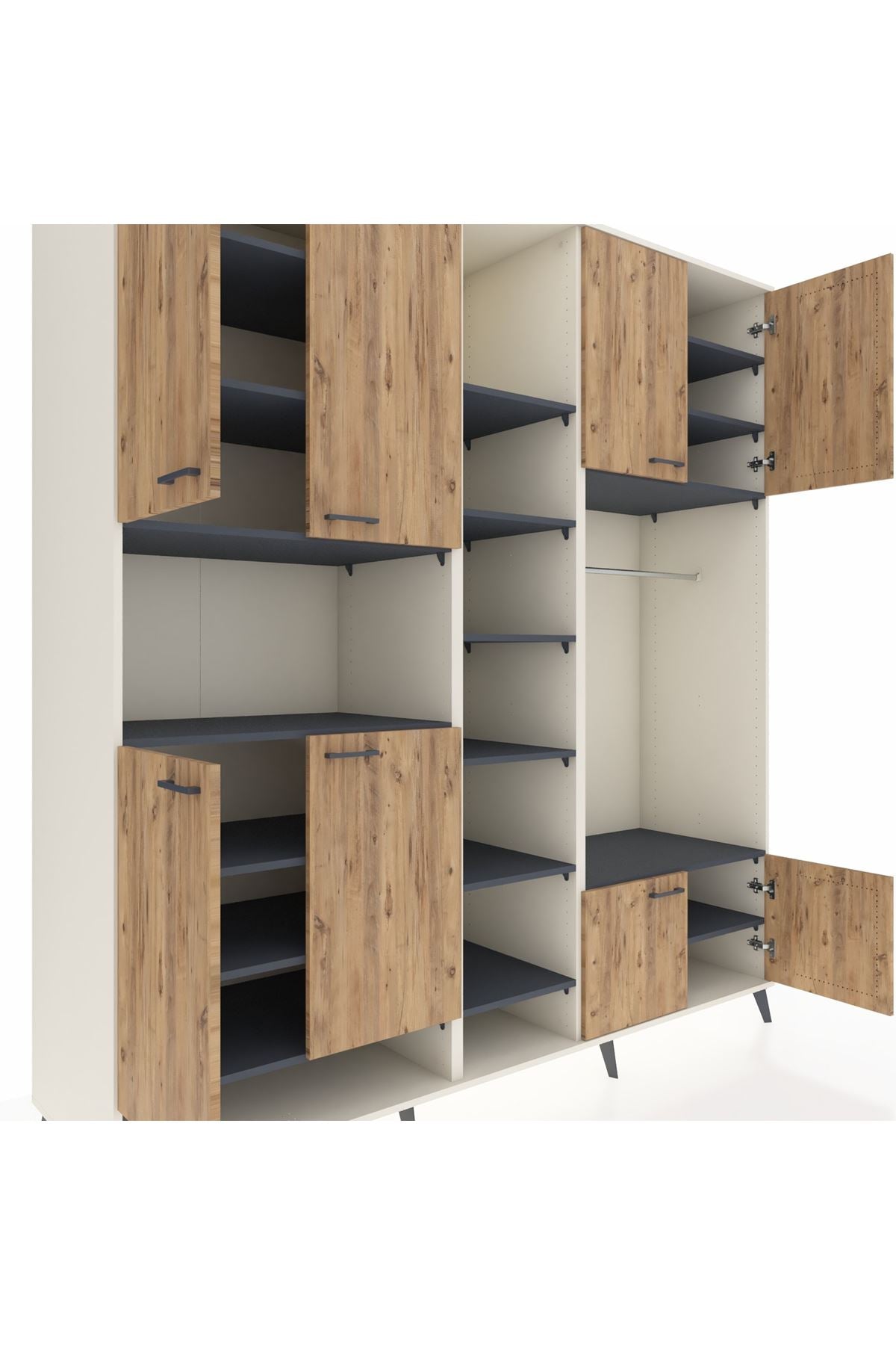 Kronos Dolap 18 Raflı 8 Kapaklı Tek Askılı 220x59x243 Aytaşı-Çam/Antrasit