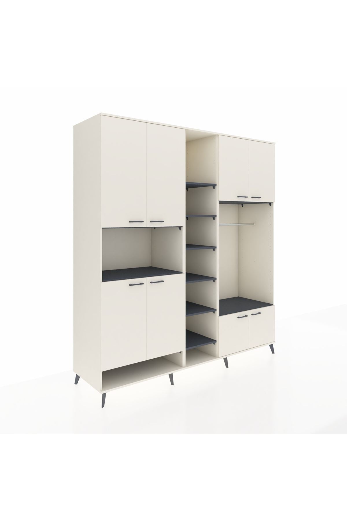 Kronos Dolap 18 Raflı 8 Kapaklı Tek Askılı 220x59x243 Aytaşı-Aytaşı/Antrasit