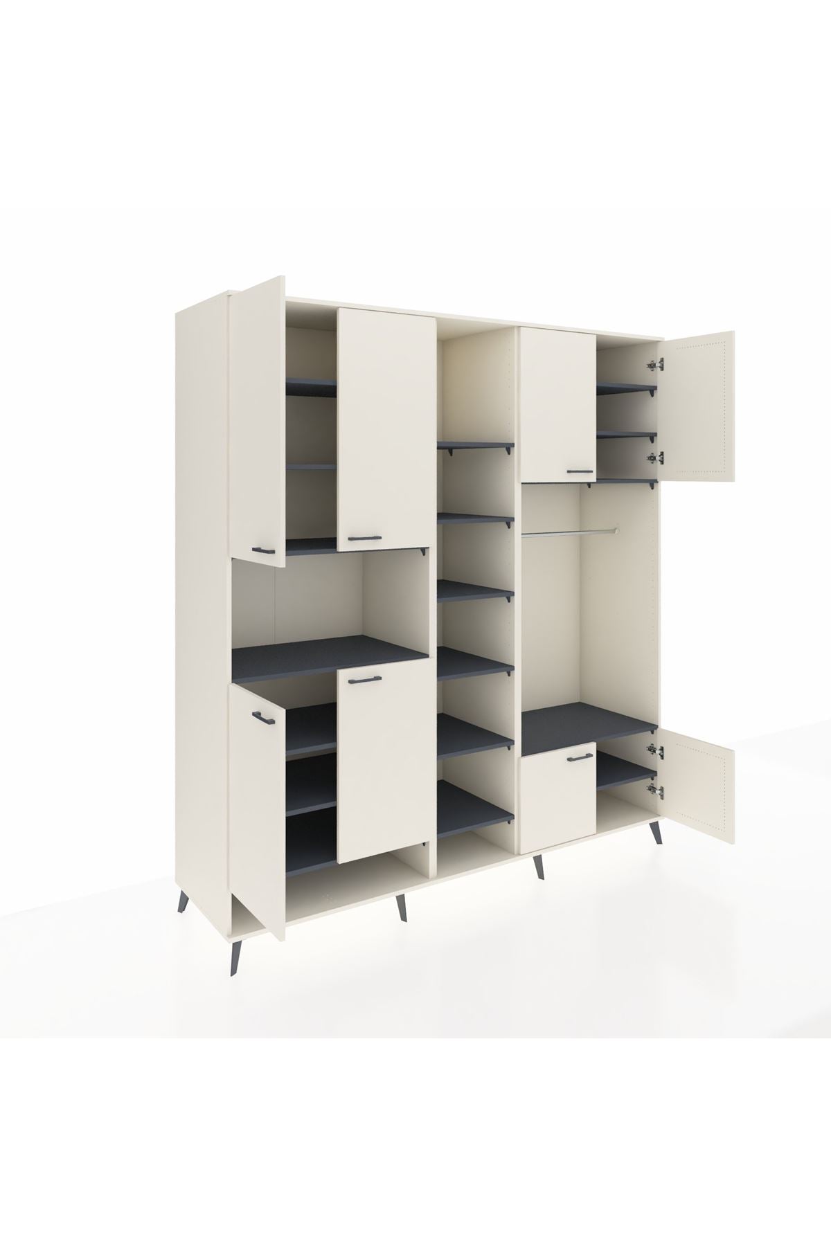 Kronos Dolap 18 Raflı 8 Kapaklı Tek Askılı 220x59x243 Aytaşı-Aytaşı/Antrasit