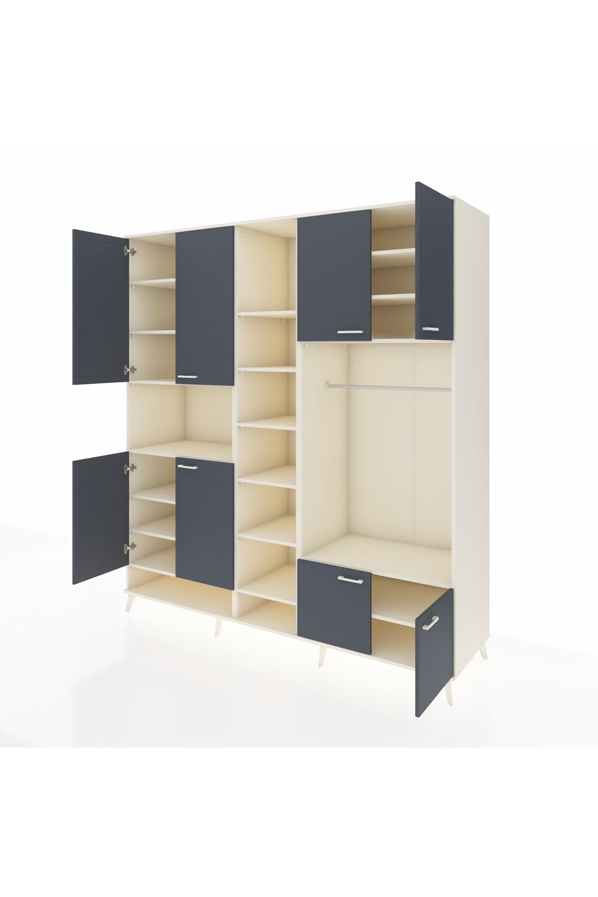 Kronos Dolap 18 Raflı 8 Kapaklı Tek Askılı 220x59x243 Aytaşı-Antrasit/Aytaşı