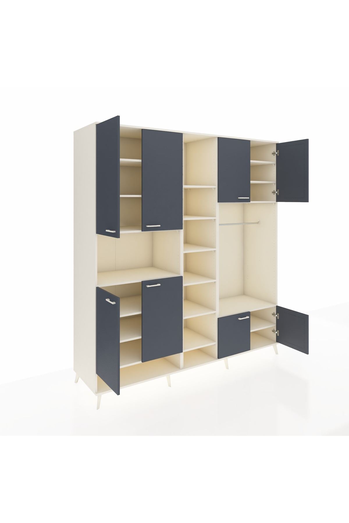 Kronos Dolap 18 Raflı 8 Kapaklı Tek Askılı 220x59x243 Aytaşı-Antrasit/Aytaşı