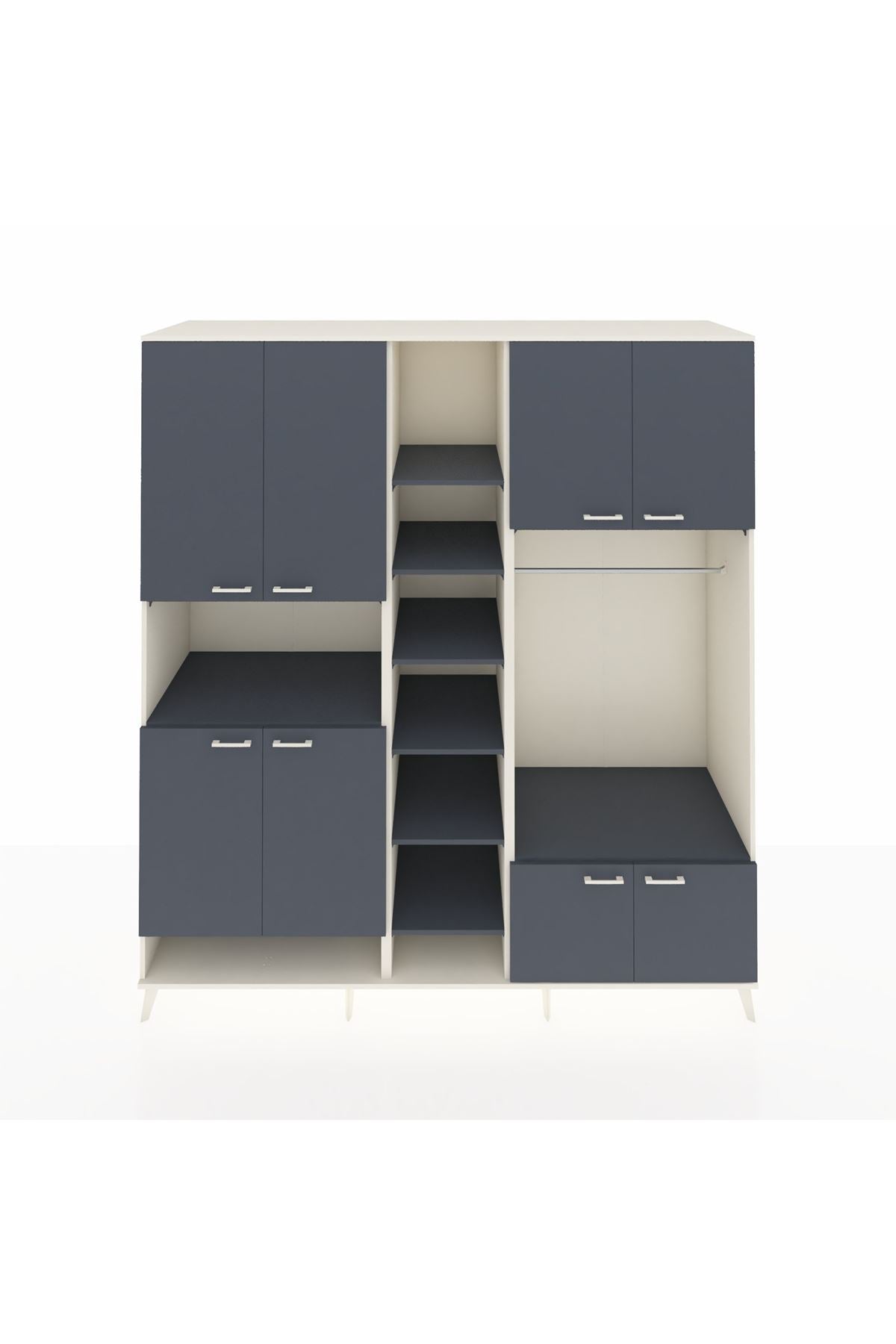 Kronos Dolap 18 Raflı 8 Kapaklı Tek Askılı 220x59x243 Aytaşı-Antrasit/Antrasit