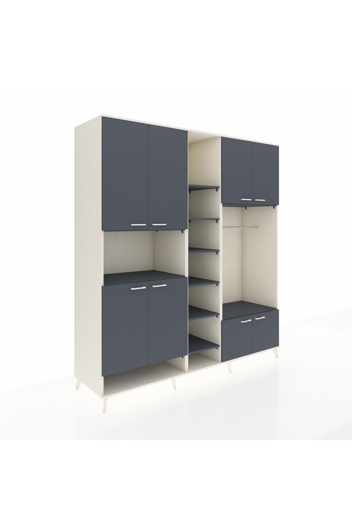 Kronos Dolap 18 Raflı 8 Kapaklı Tek Askılı 220x59x243 Aytaşı-Antrasit/Antrasit