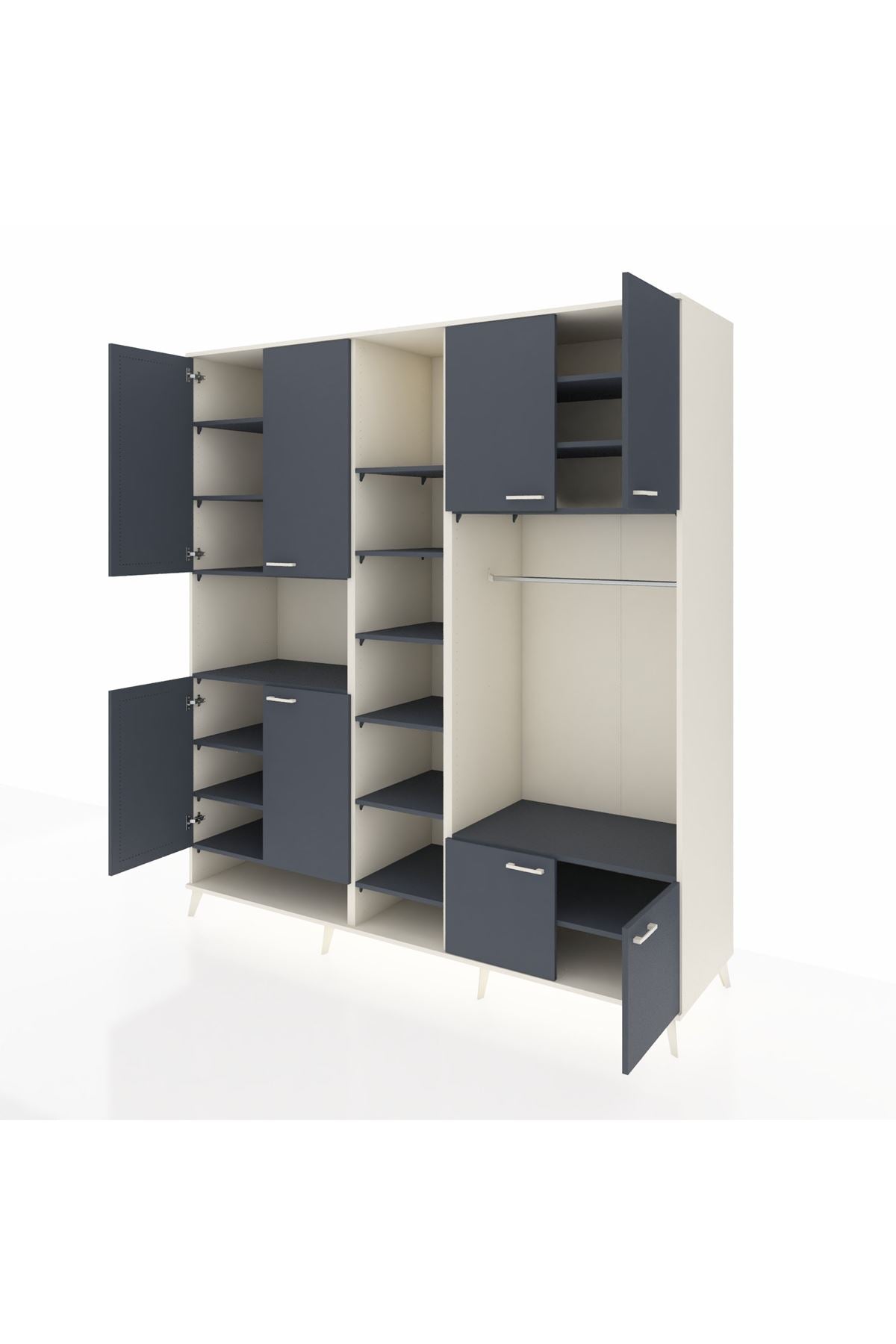 Kronos Dolap 18 Raflı 8 Kapaklı Tek Askılı 220x59x243 Aytaşı-Antrasit/Antrasit