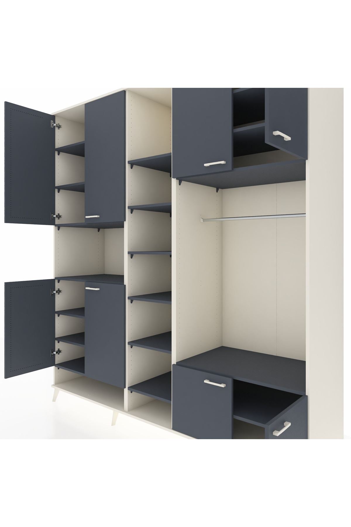 Kronos Dolap 18 Raflı 8 Kapaklı Tek Askılı 220x59x243 Aytaşı-Antrasit/Antrasit