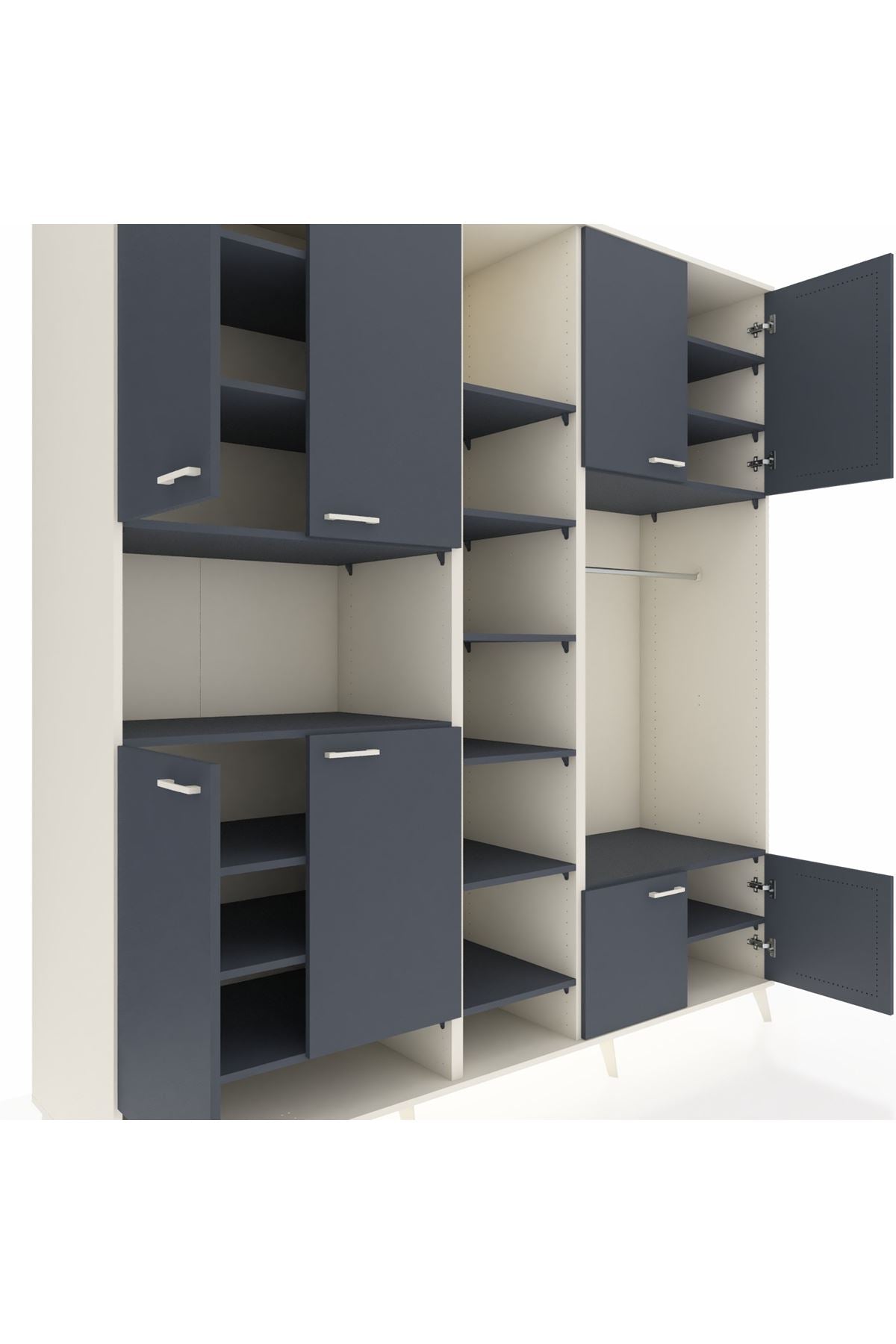 Kronos Dolap 18 Raflı 8 Kapaklı Tek Askılı 220x59x243 Aytaşı-Antrasit/Antrasit