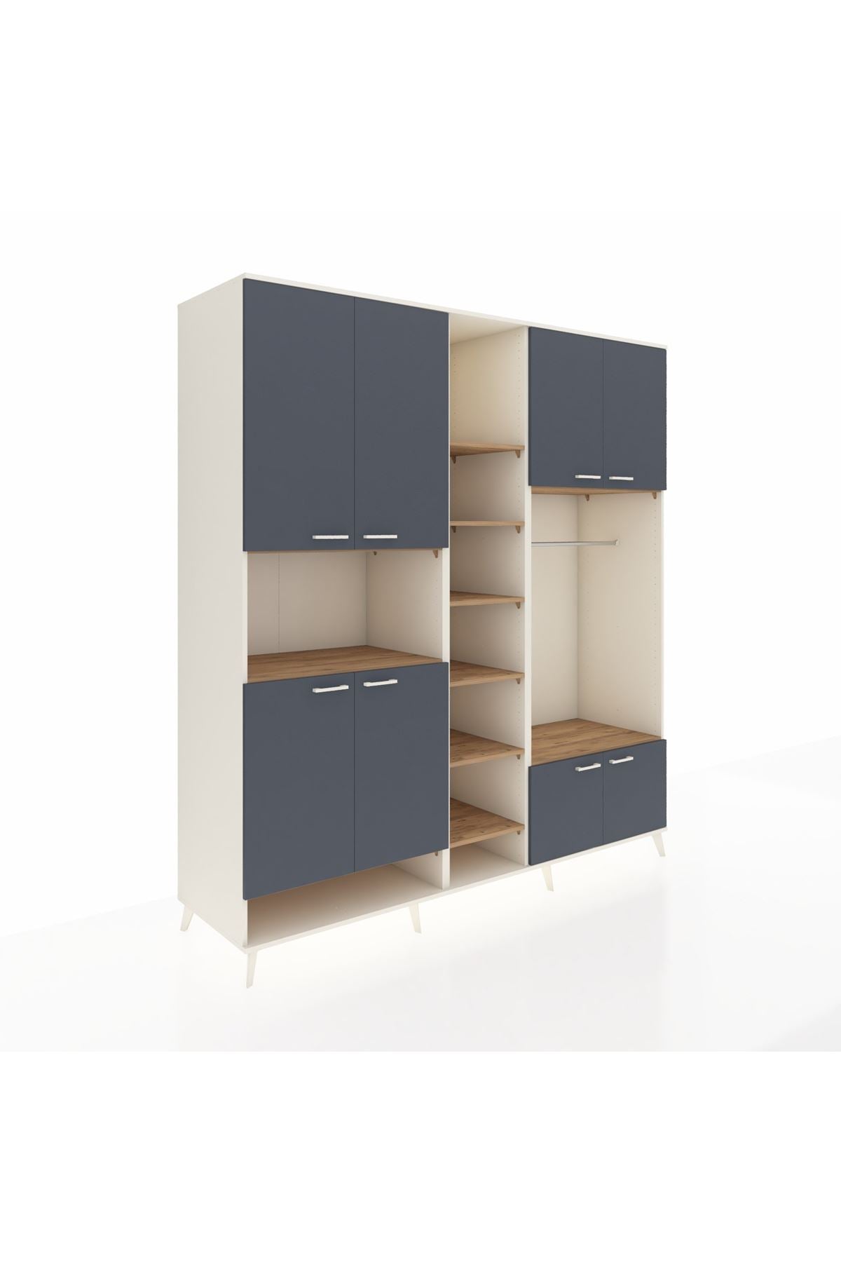 Kronos Dolap 18 Raflı 8 Kapaklı Tek Askılı 220x59x243 Aytaşı-Antrasit/Çam