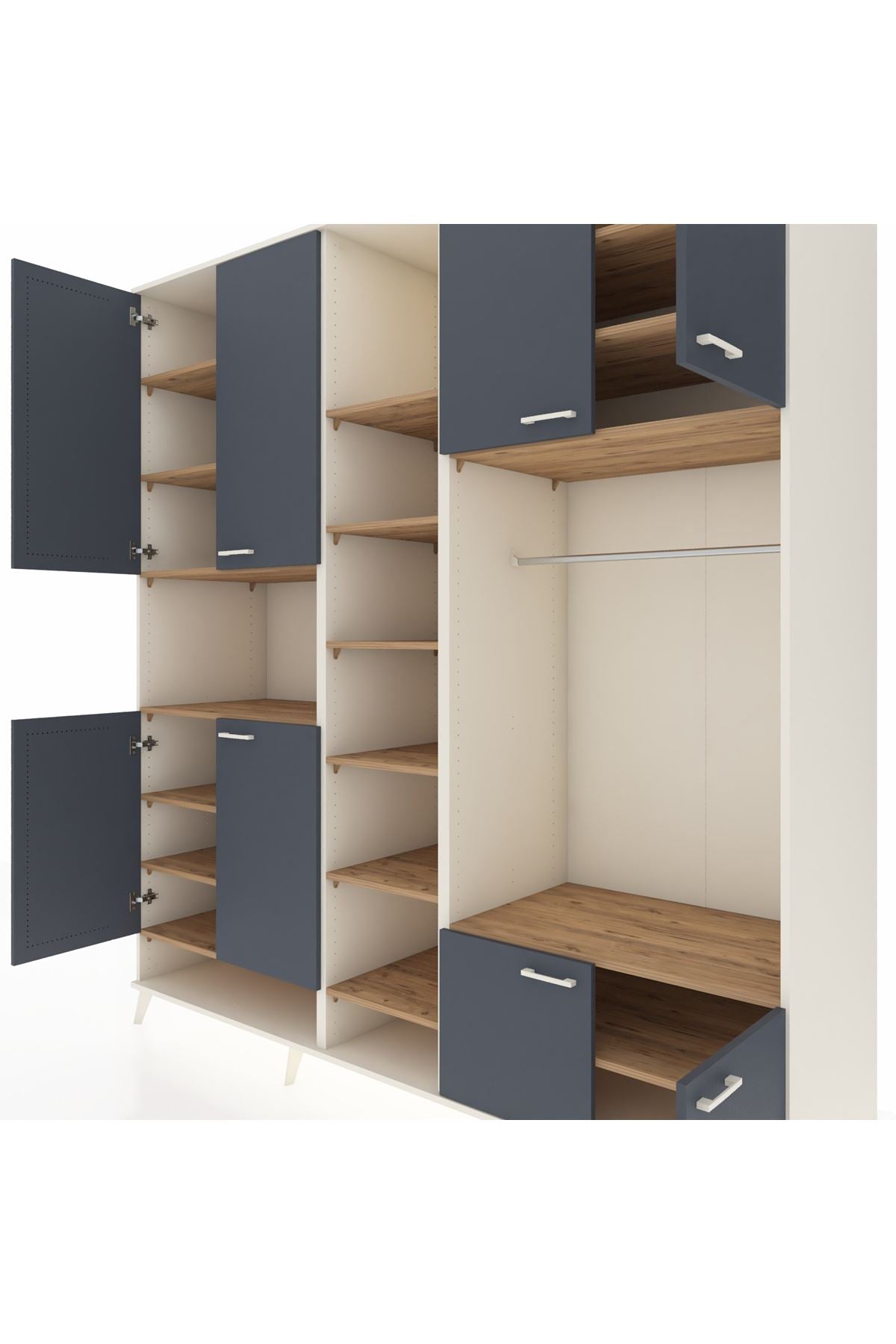 Kronos Dolap 18 Raflı 8 Kapaklı Tek Askılı 220x59x243 Aytaşı-Antrasit/Çam