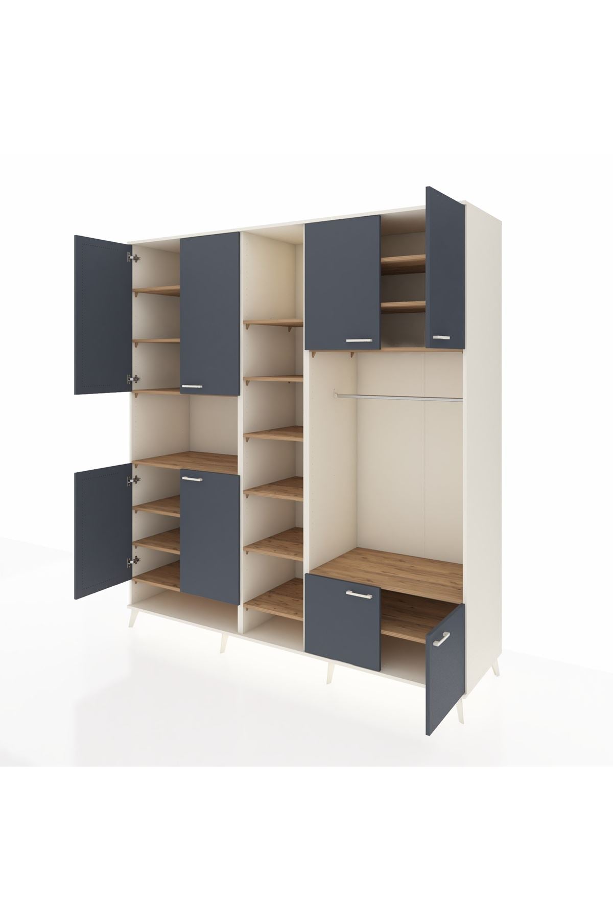 Kronos Dolap 18 Raflı 8 Kapaklı Tek Askılı 220x59x243 Aytaşı-Antrasit/Çam