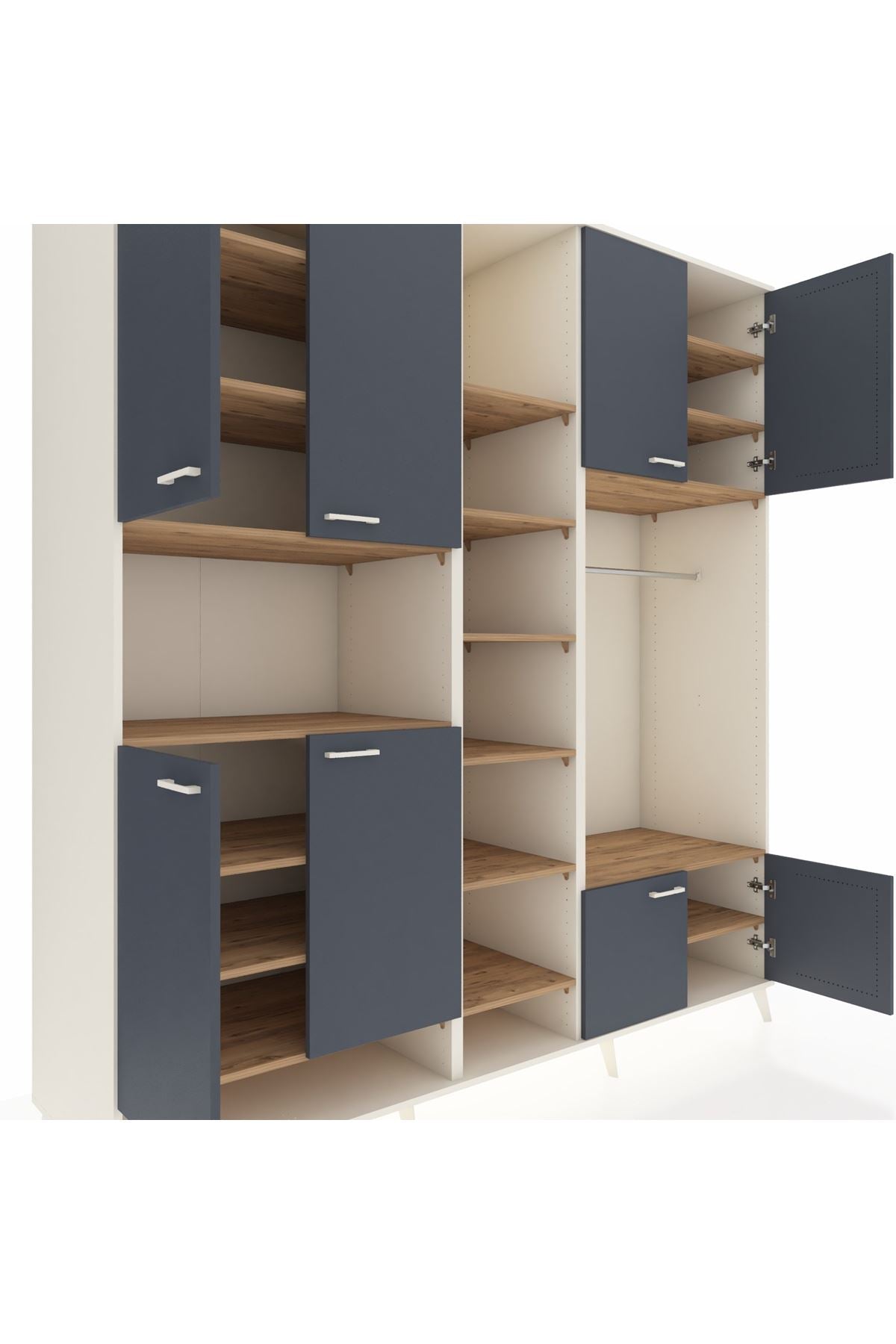 Kronos Dolap 18 Raflı 8 Kapaklı Tek Askılı 220x59x243 Aytaşı-Antrasit/Çam