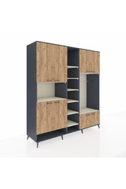 Kronos Dolap 18 Raflı 8 Kapaklı Tek Askılı 220x59x243 Antrasit-Çam/Aytaşı