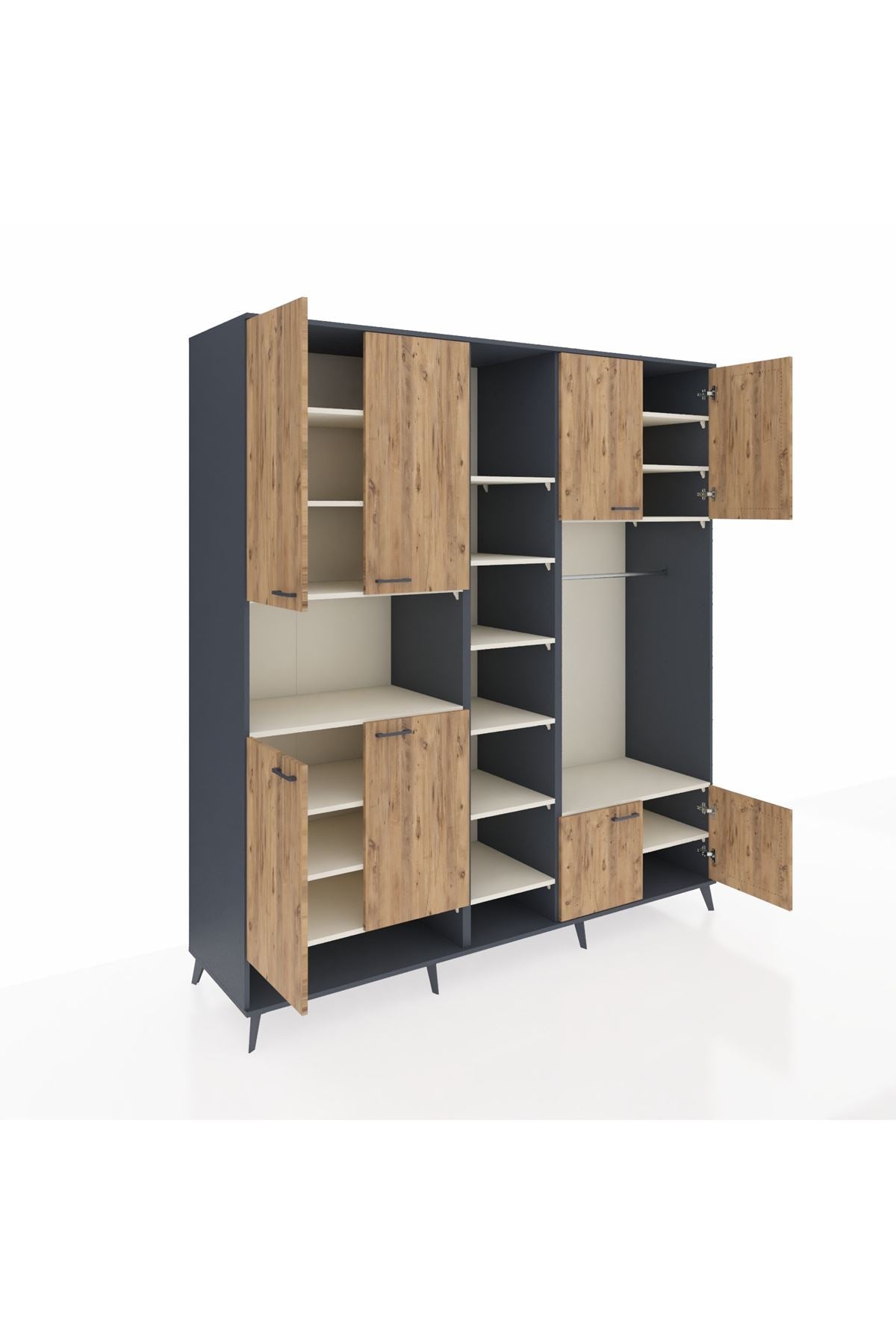 Kronos Dolap 18 Raflı 8 Kapaklı Tek Askılı 220x59x243 Antrasit-Çam/Aytaşı