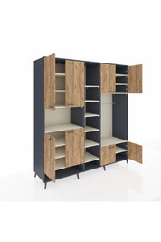 Kronos Dolap 18 Raflı 8 Kapaklı Tek Askılı 220x59x243 Antrasit-Çam/Aytaşı