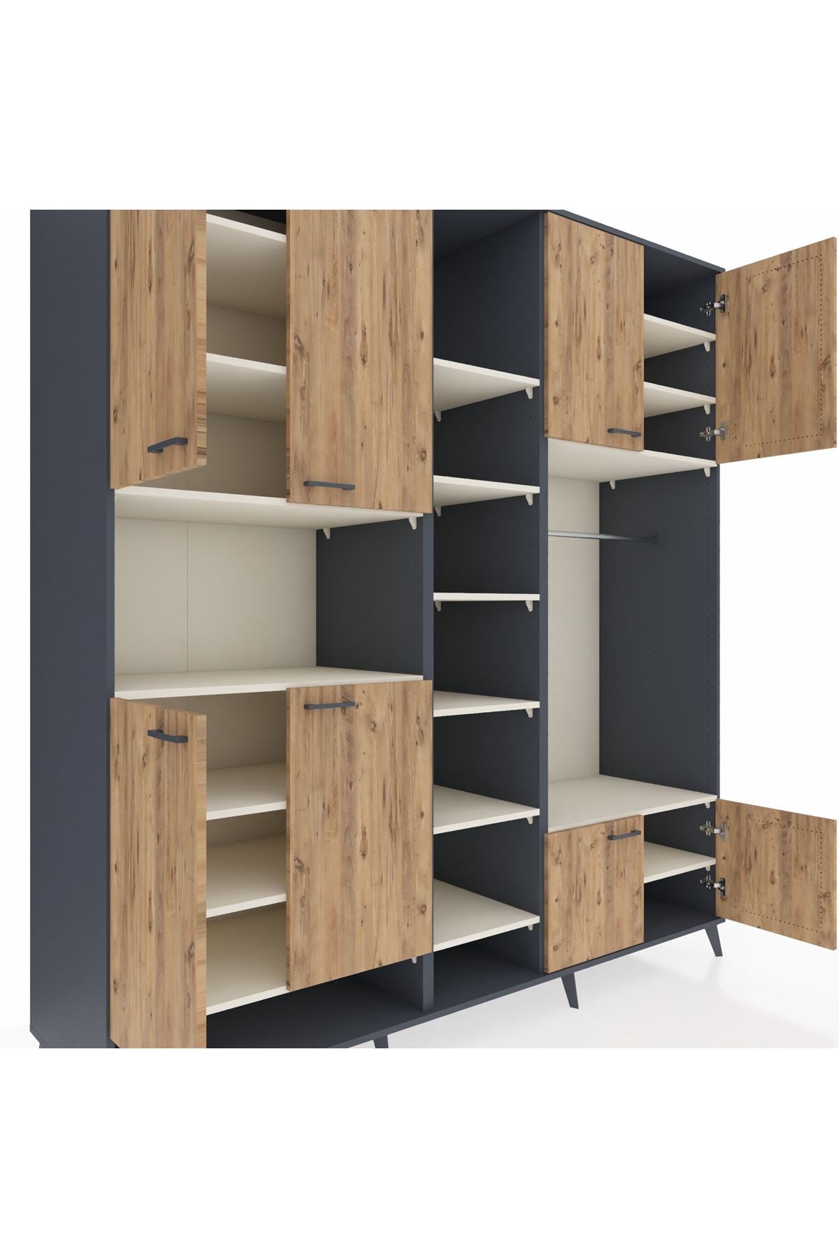 Kronos Dolap 18 Raflı 8 Kapaklı Tek Askılı 220x59x243 Antrasit-Çam/Aytaşı