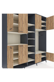 Kronos Dolap 18 Raflı 8 Kapaklı Tek Askılı 220x59x243 Antrasit-Çam/Aytaşı