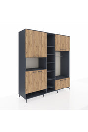 Kronos Dolap 18 Raflı 8 Kapaklı Tek Askılı 220x59x243 Antrasit-Çam/Antrasit