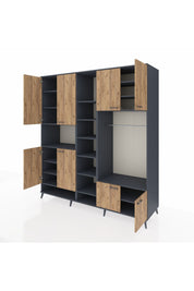 Kronos Dolap 18 Raflı 8 Kapaklı Tek Askılı 220x59x243 Antrasit-Çam/Antrasit