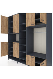 Kronos Dolap 18 Raflı 8 Kapaklı Tek Askılı 220x59x243 Antrasit-Çam/Antrasit