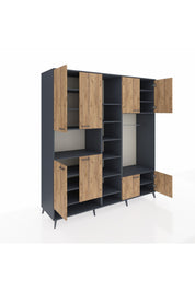 Kronos Dolap 18 Raflı 8 Kapaklı Tek Askılı 220x59x243 Antrasit-Çam/Antrasit