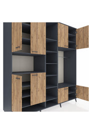 Kronos Dolap 18 Raflı 8 Kapaklı Tek Askılı 220x59x243 Antrasit-Çam/Antrasit