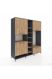 Kronos Dolap 18 Raflı 8 Kapaklı Tek Askılı 220x59x243 Antrasit-Çam/Çam