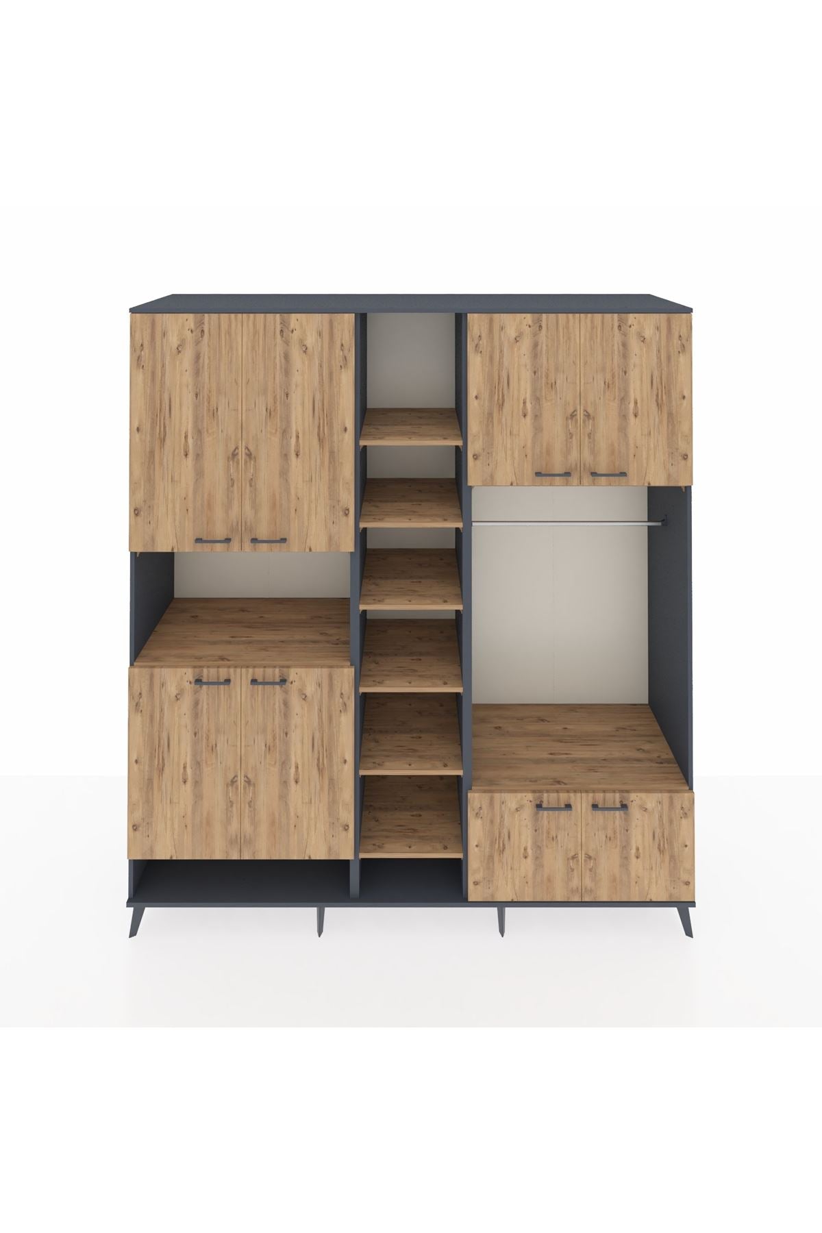 Kronos Dolap 18 Raflı 8 Kapaklı Tek Askılı 220x59x243 Antrasit-Çam/Çam