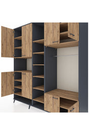 Kronos Dolap 18 Raflı 8 Kapaklı Tek Askılı 220x59x243 Antrasit-Çam/Çam