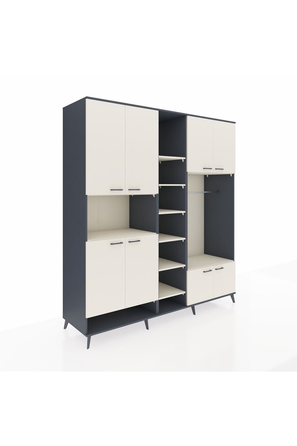 Kronos Dolap 18 Raflı 8 Kapaklı Tek Askılı 220x59x243 Antrasit-Aytaşı/Aytaşı