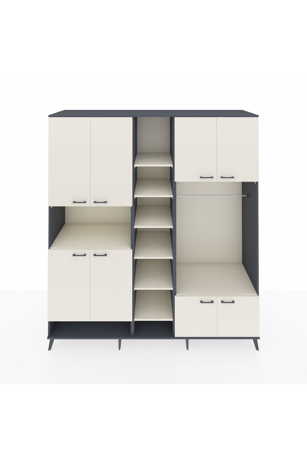 Kronos Dolap 18 Raflı 8 Kapaklı Tek Askılı 220x59x243 Antrasit-Aytaşı/Aytaşı