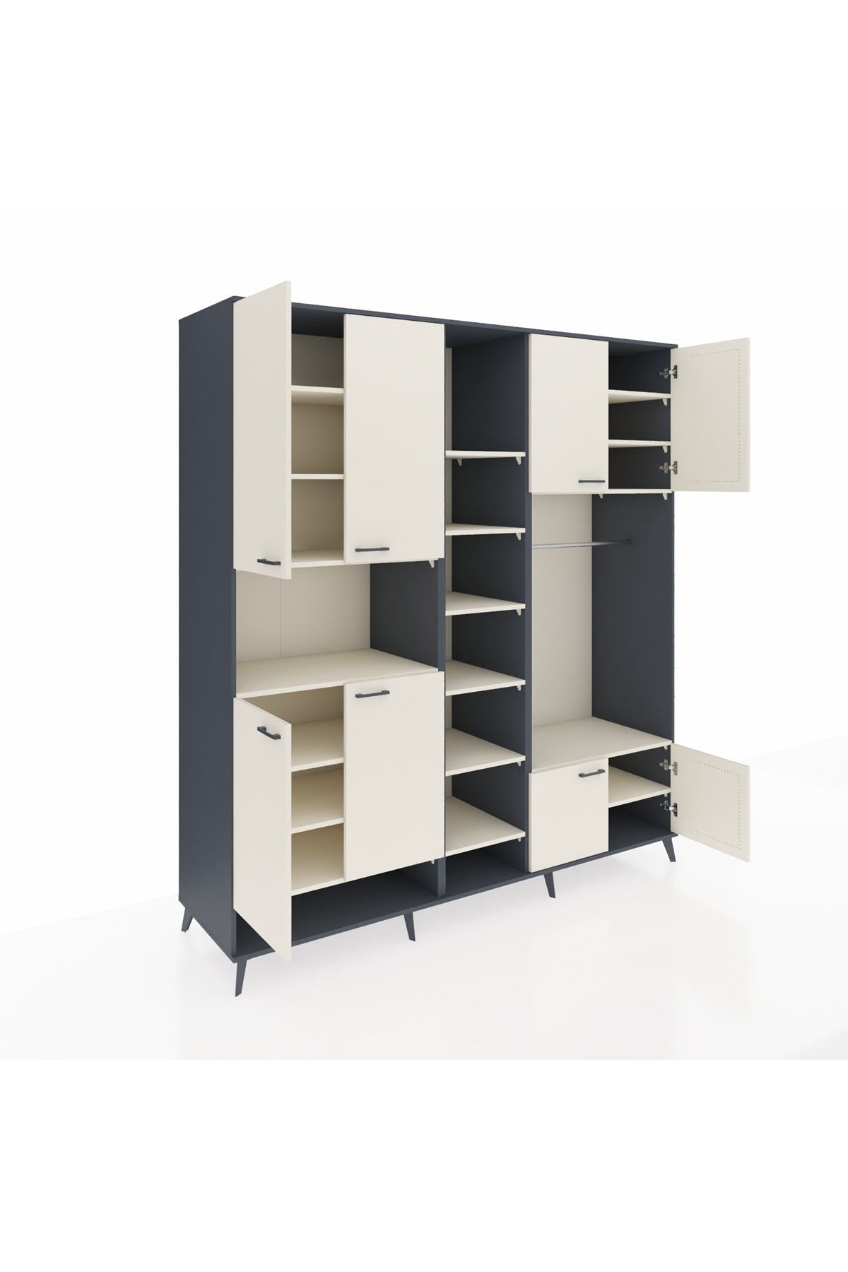 Kronos Dolap 18 Raflı 8 Kapaklı Tek Askılı 220x59x243 Antrasit-Aytaşı/Aytaşı