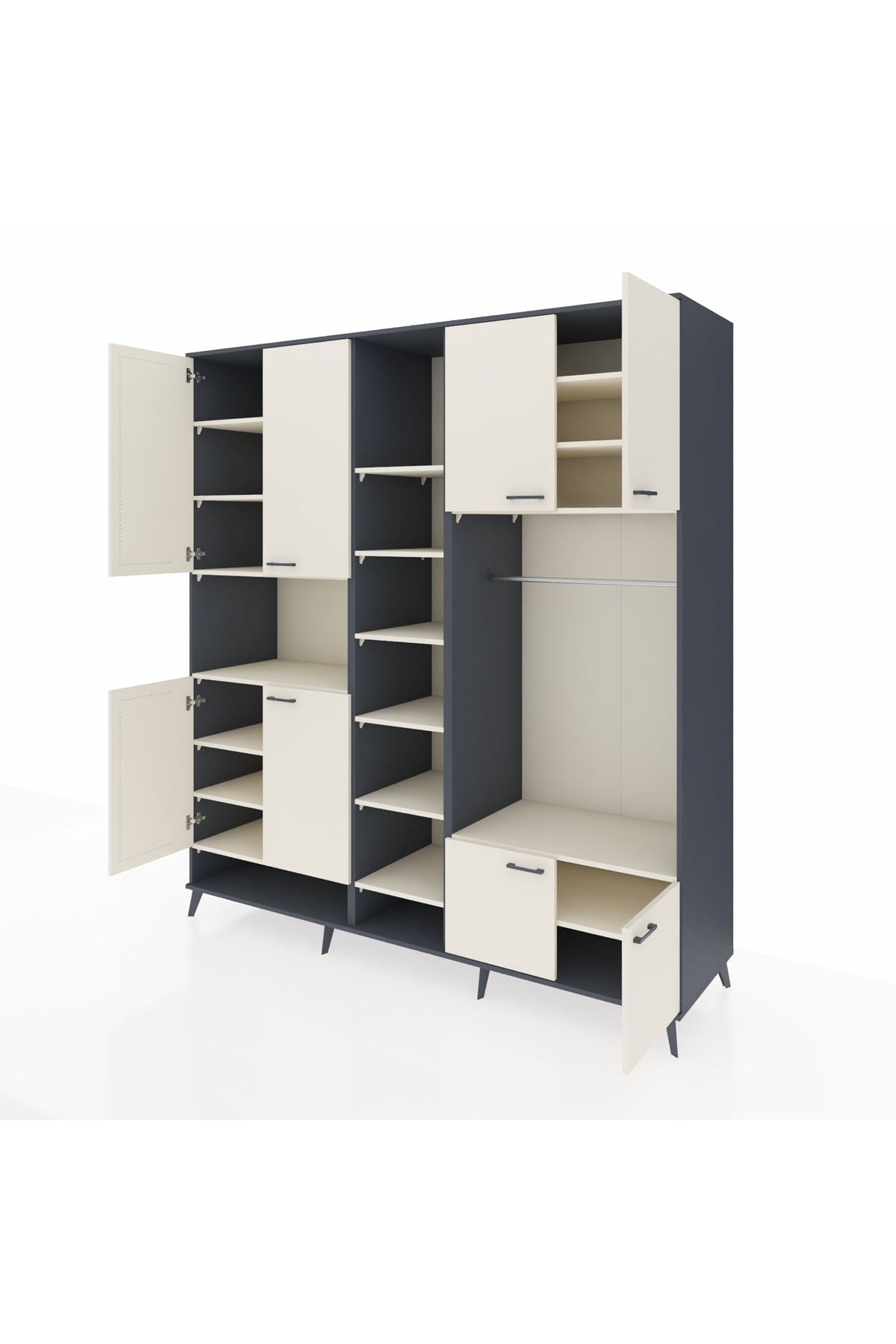 Kronos Dolap 18 Raflı 8 Kapaklı Tek Askılı 220x59x243 Antrasit-Aytaşı/Aytaşı