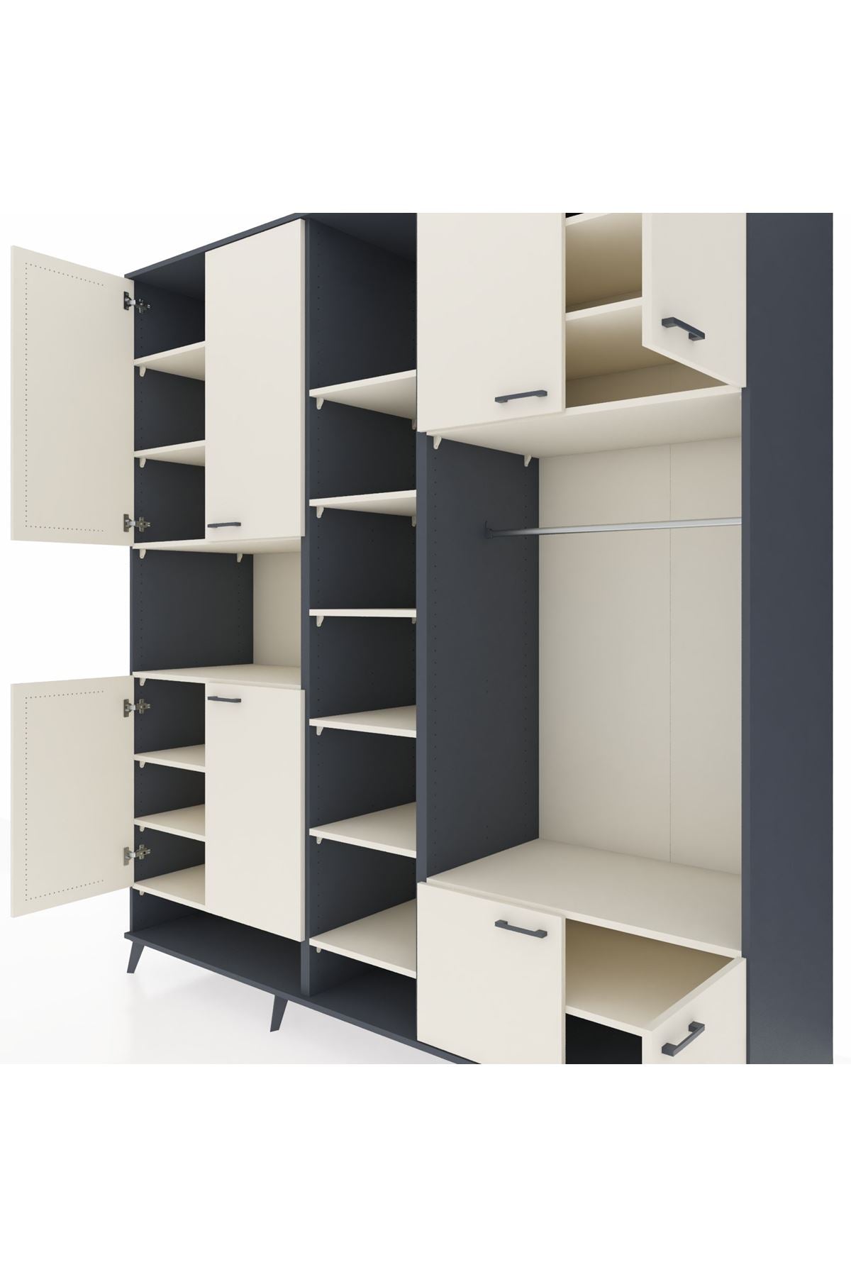 Kronos Dolap 18 Raflı 8 Kapaklı Tek Askılı 220x59x243 Antrasit-Aytaşı/Aytaşı