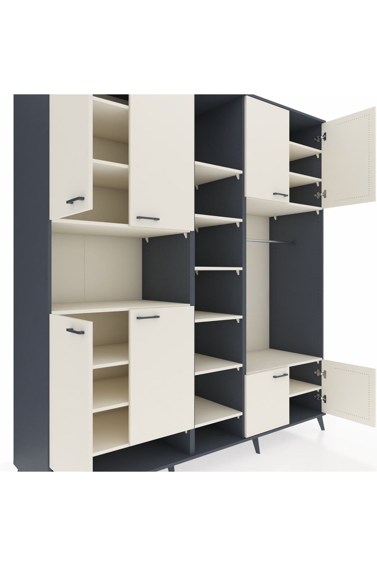 Kronos Dolap 18 Raflı 8 Kapaklı Tek Askılı 220x59x243 Antrasit-Aytaşı/Aytaşı