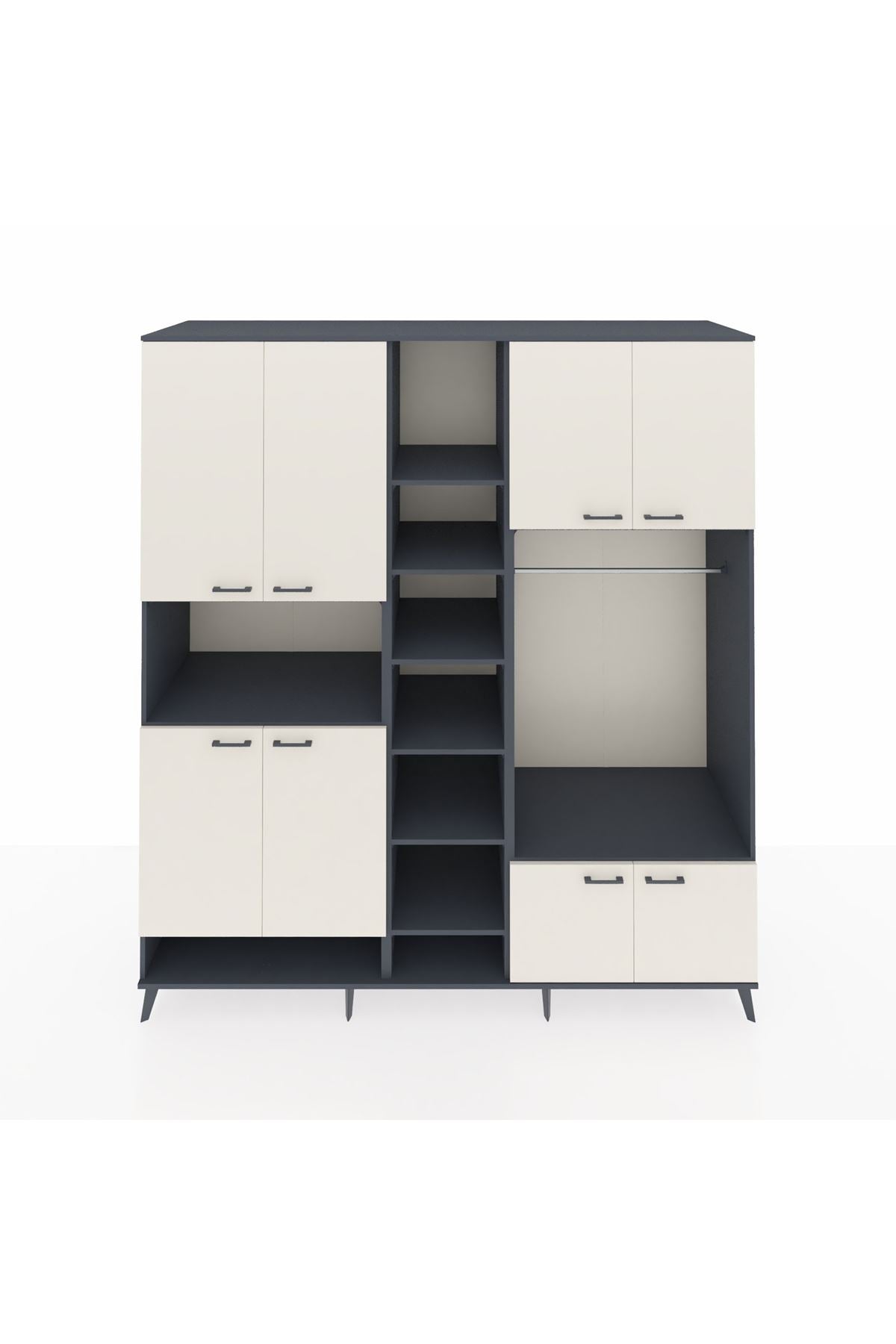 Kronos Dolap 18 Raflı 8 Kapaklı Tek Askılı 220x59x243 Antrasit-Aytaşı/Antrasit