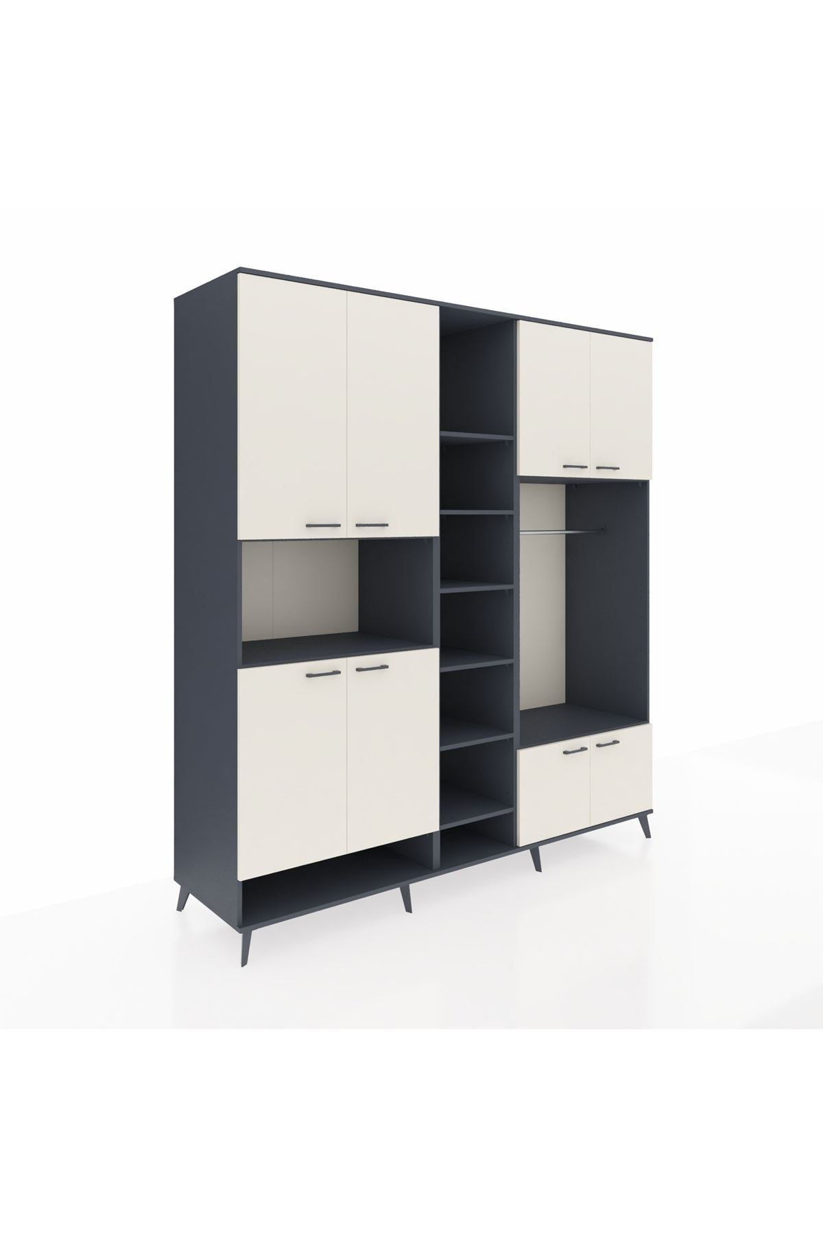 Kronos Dolap 18 Raflı 8 Kapaklı Tek Askılı 220x59x243 Antrasit-Aytaşı/Antrasit