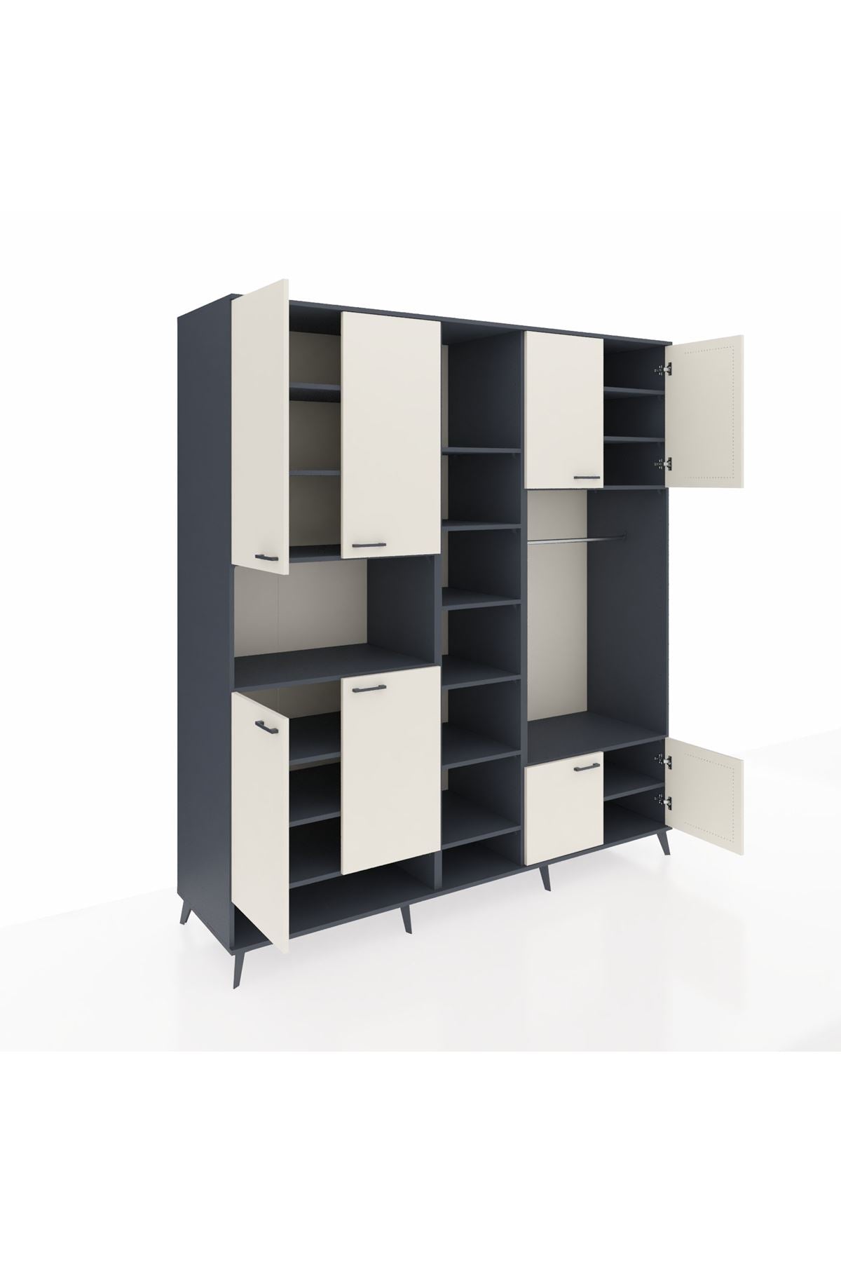 Kronos Dolap 18 Raflı 8 Kapaklı Tek Askılı 220x59x243 Antrasit-Aytaşı/Antrasit