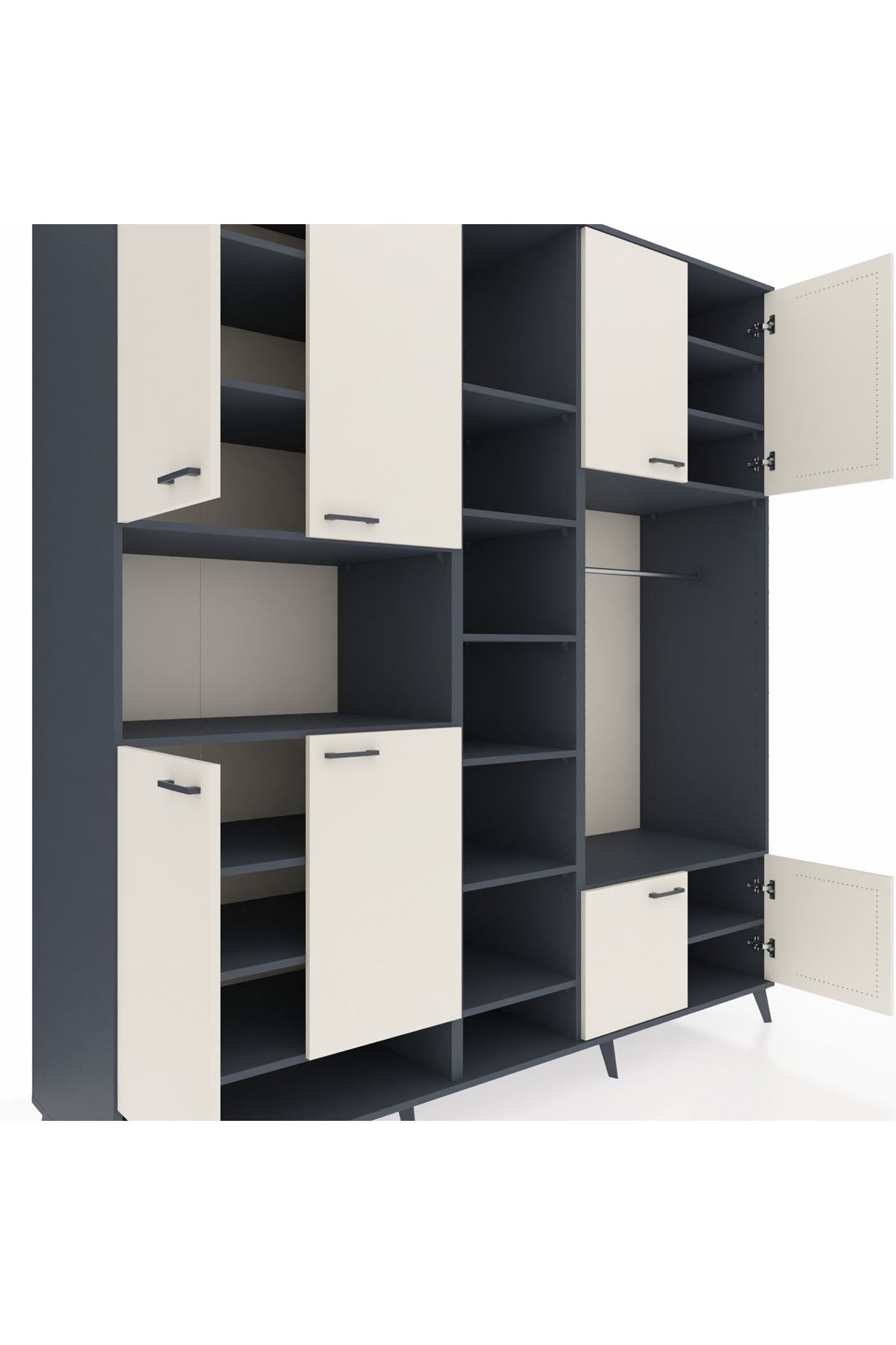 Kronos Dolap 18 Raflı 8 Kapaklı Tek Askılı 220x59x243 Antrasit-Aytaşı/Antrasit