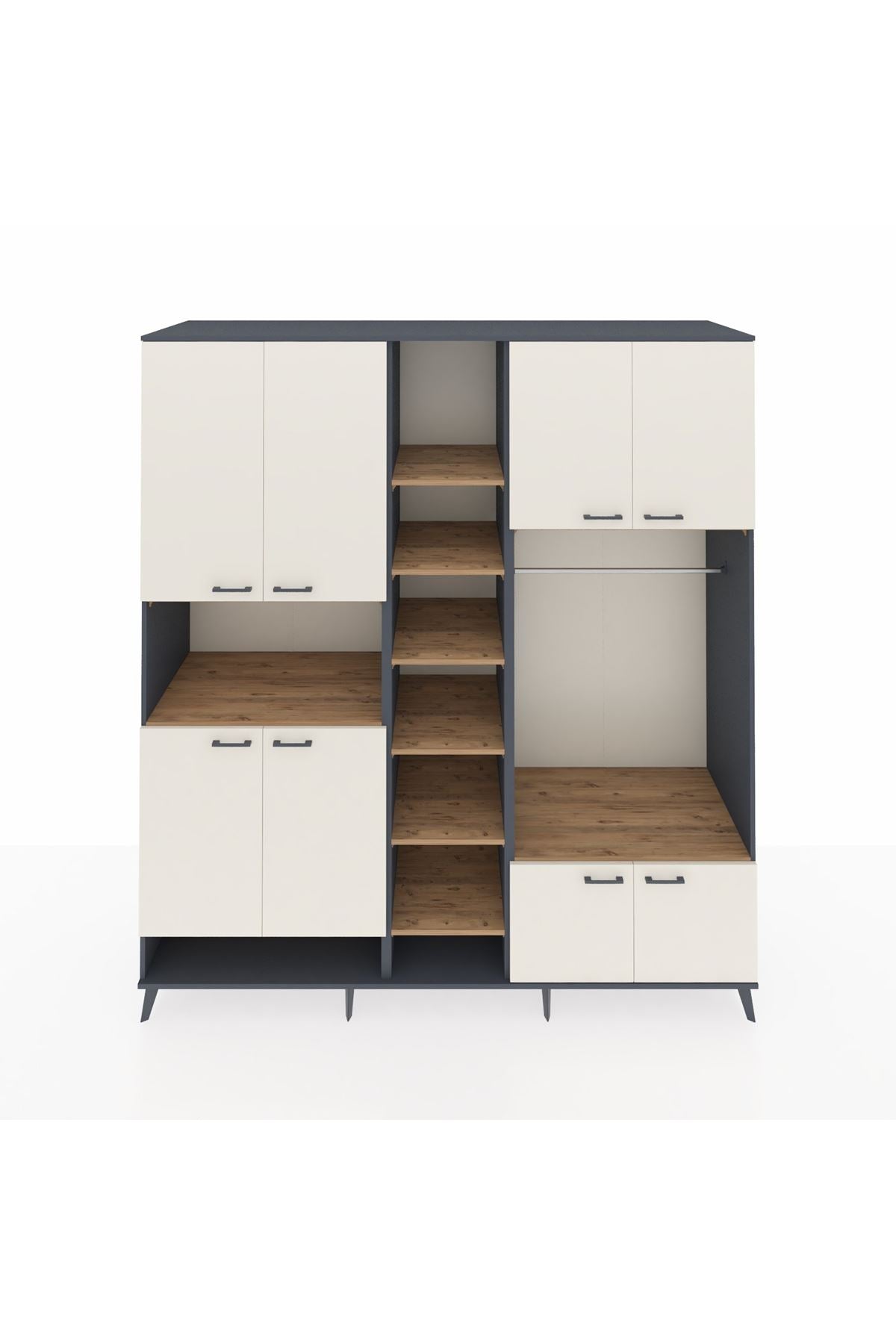 Kronos Dolap 18 Raflı 8 Kapaklı Tek Askılı 220x59x243 Antrasit-Aytaşı/Çam