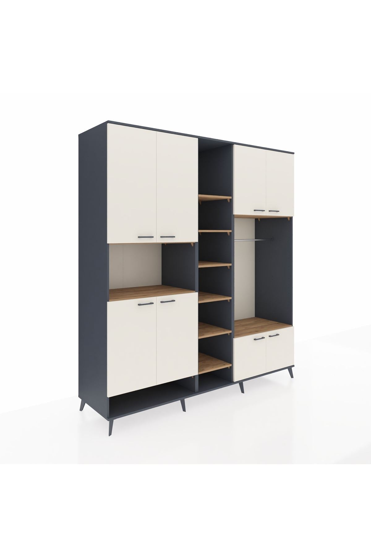 Kronos Dolap 18 Raflı 8 Kapaklı Tek Askılı 220x59x243 Antrasit-Aytaşı/Çam