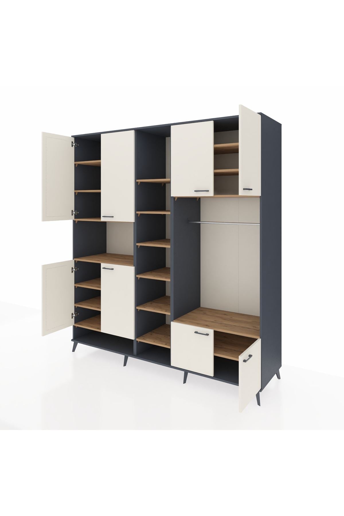 Kronos Dolap 18 Raflı 8 Kapaklı Tek Askılı 220x59x243 Antrasit-Aytaşı/Çam