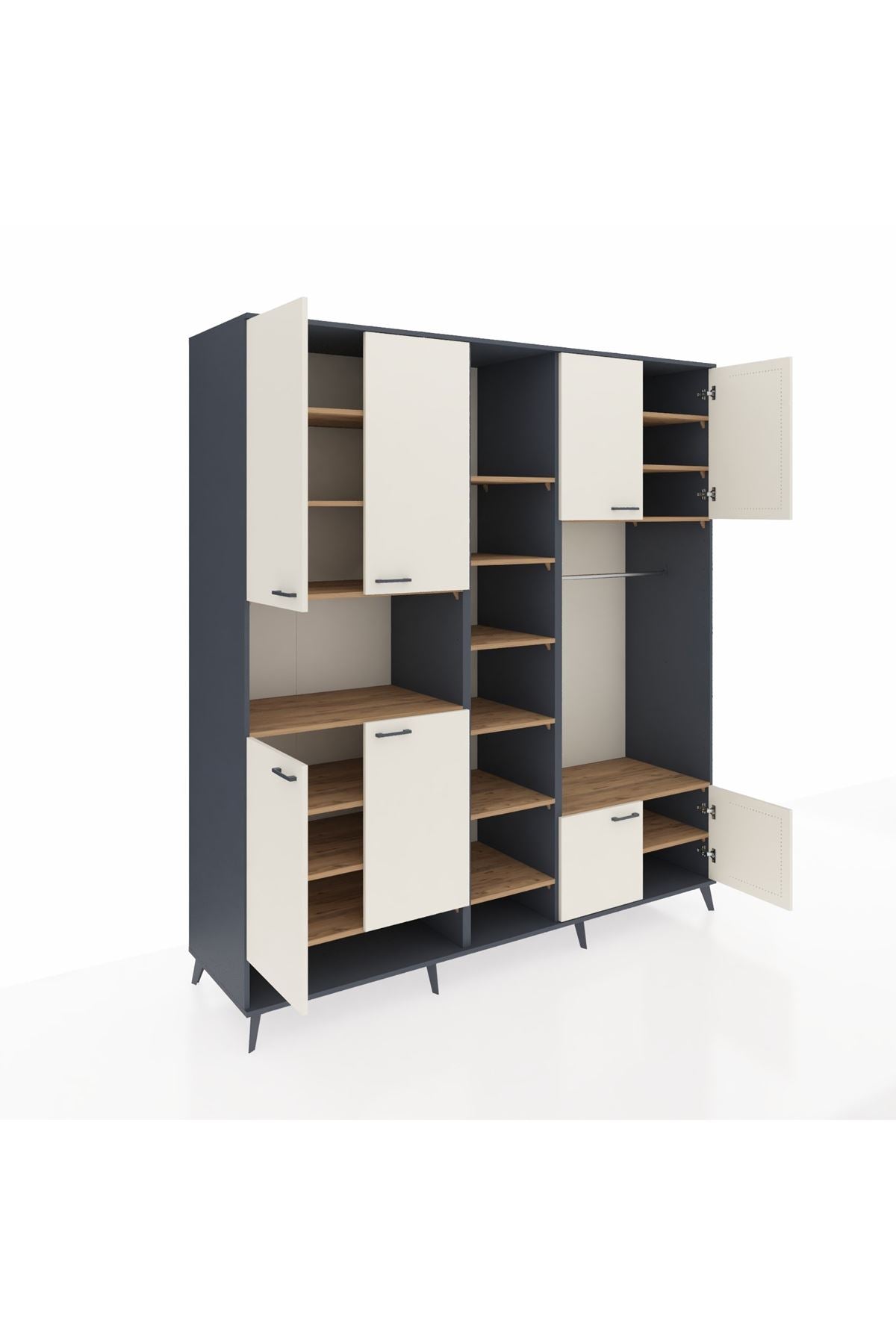 Kronos Dolap 18 Raflı 8 Kapaklı Tek Askılı 220x59x243 Antrasit-Aytaşı/Çam