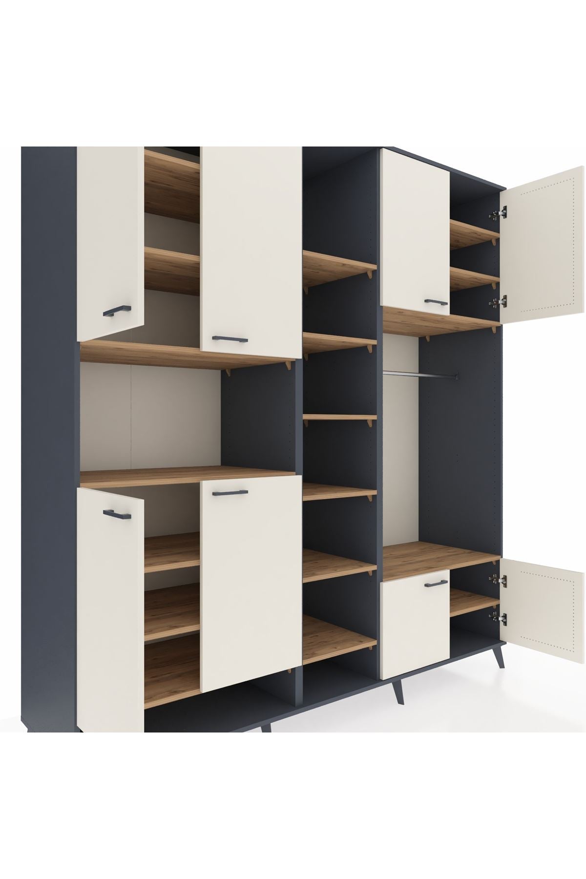 Kronos Dolap 18 Raflı 8 Kapaklı Tek Askılı 220x59x243 Antrasit-Aytaşı/Çam